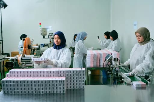Packing finished products on the production line